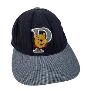 Vintage Disney Store Winnie the Pooh P Logo Navy Blue Checkered Brim Hat OSFA